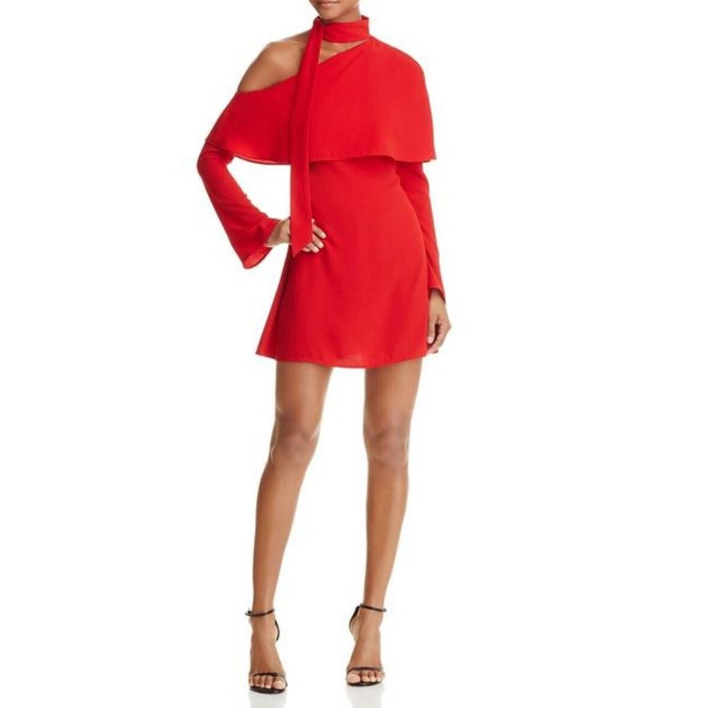 YIGAL X AQUA Women Red One Shoulder Bell Sleeve Mini Dress YY14402 Hibis M